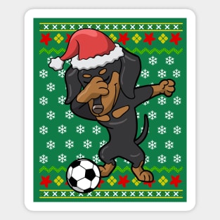 Soccer Dabbing Dachshund Dog Ugly Christmas Sweater Magnet